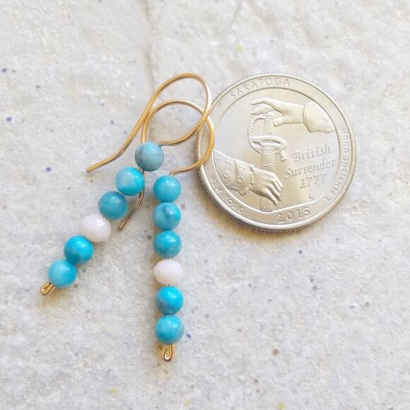 Aqua Larimar ~ Beaded Stick Earrings! Beachy, Boho, Playful, Versatile + Chic - Picture 3 of 7